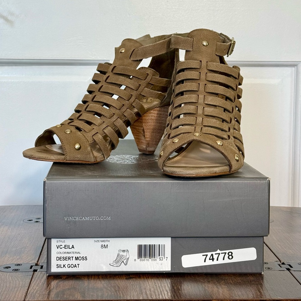 Vince Camuto Desert Moss (Brown) Sueded Gladiator styled Heeled Sandals